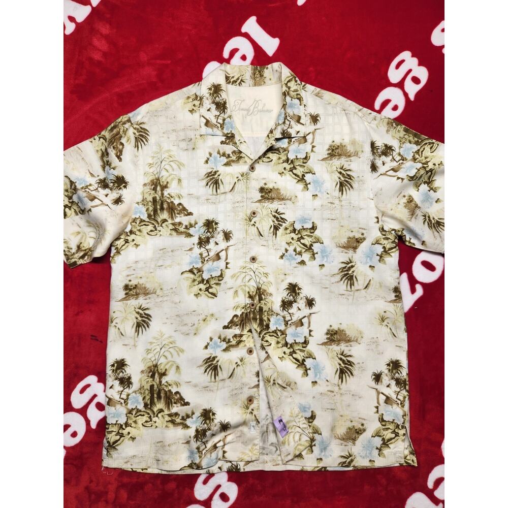 Tommy Bahama Men’s L Hawaiian Shirt Silk Blend Camp Collar Tropical Aloha